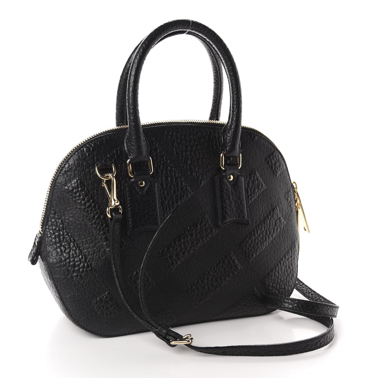 Heritage Grain Check Embossed Small Orchard Bowling Bag Black