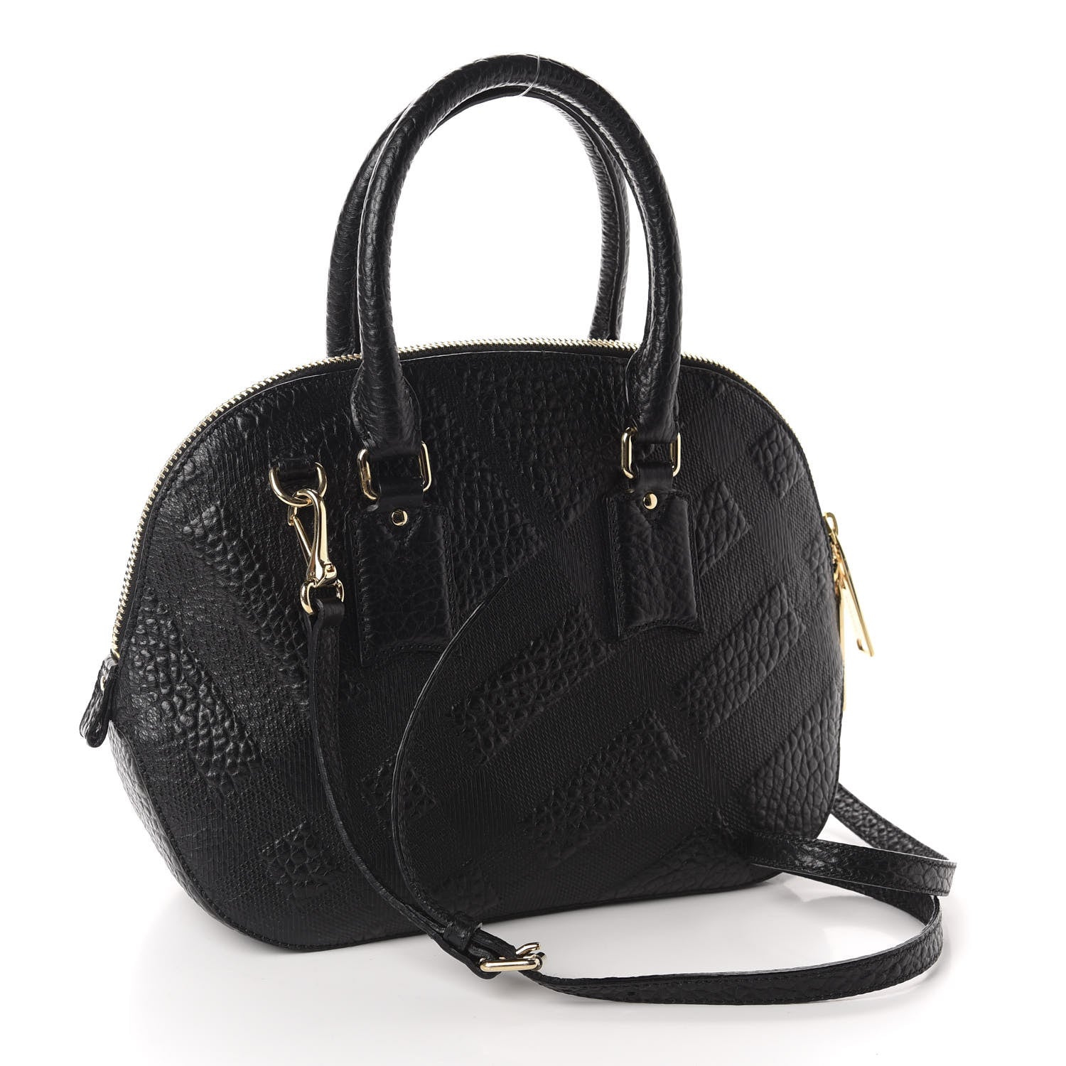 Burberry Heritage Grain Check Embossed Small Orchard Bowling Bag Black 3 of 11