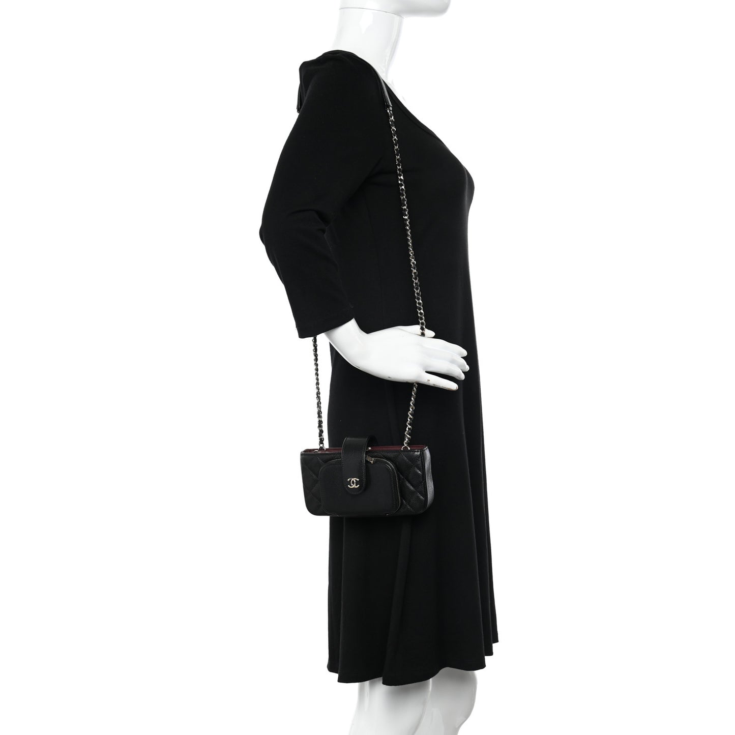 Caviar Quilted Business Affinity Phone Holder With Chain Black