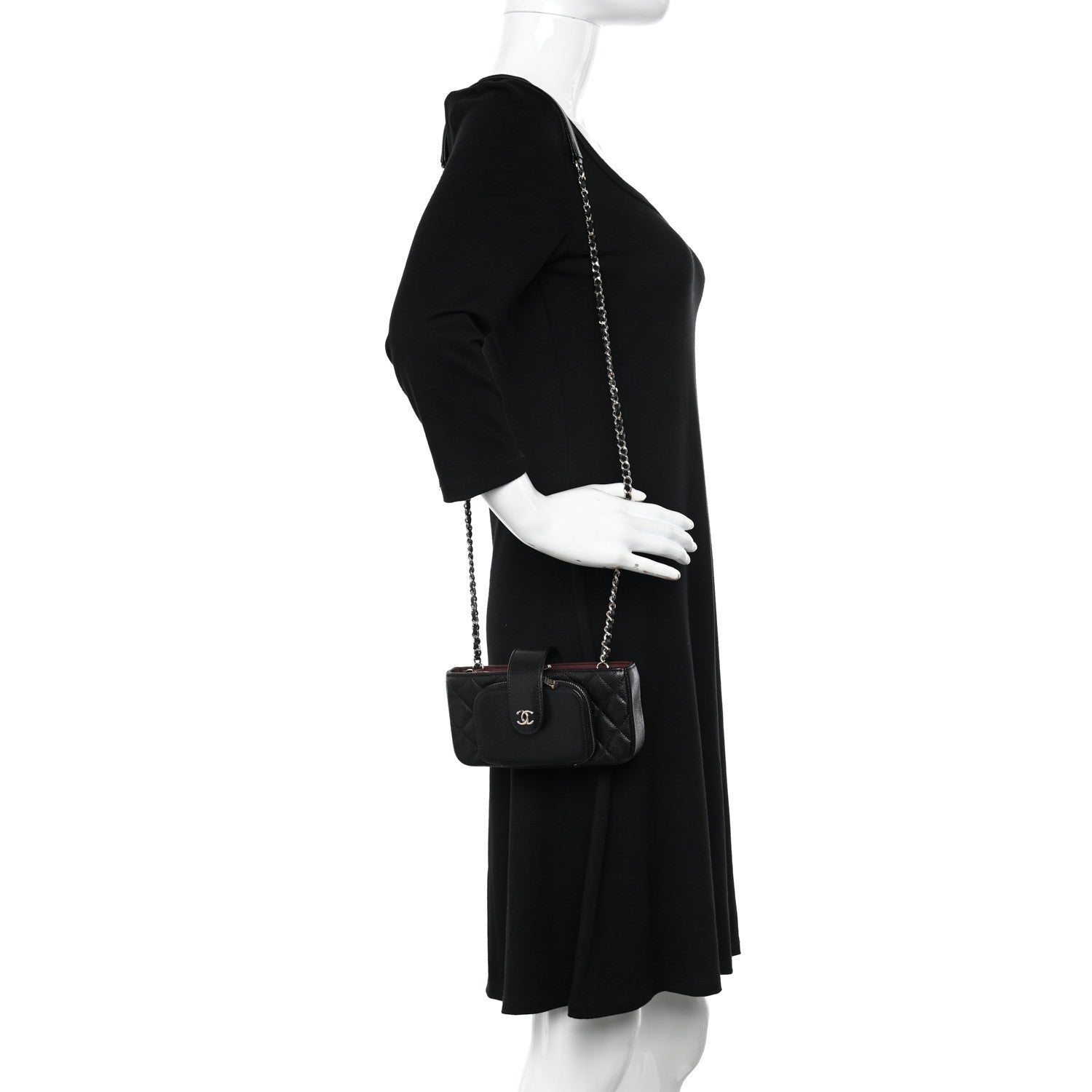 Chanel Caviar Quilted Business Affinity Phone Holder With Chain Black 2 of 16