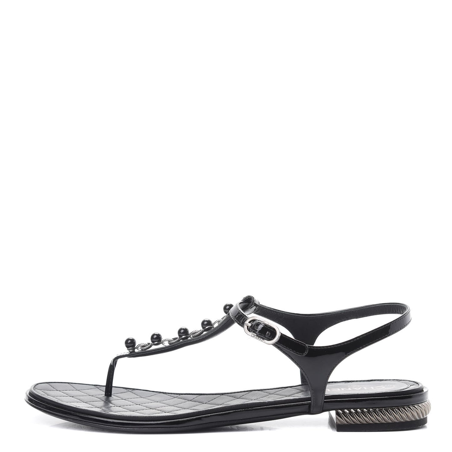 Patent Bead Chain Thong Sandals 39.5 Black