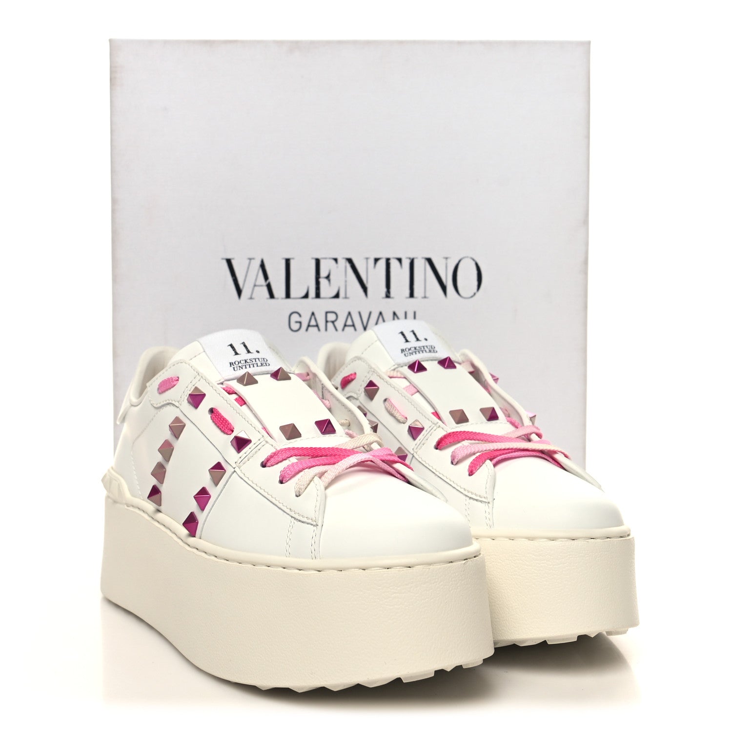 Valentino Garavani Calfskin Rockstud Untitled 57mm Platform Sneakers 38.5 White Pink PP 2 of 9