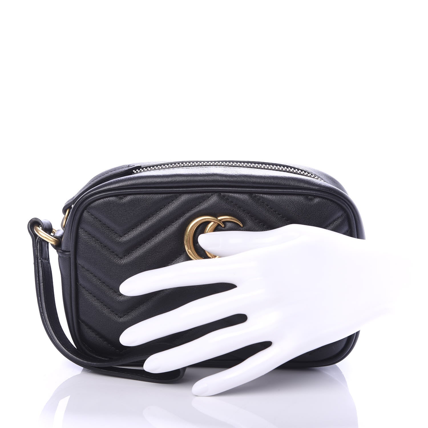 Gucci Calfskin Matelasse Mini GG Marmont Wrist Wallet Black 2 of 10