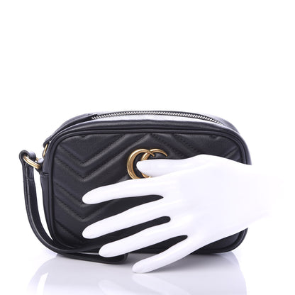 Gucci Calfskin Matelasse Mini GG Marmont Wrist Wallet Black 2 of 10