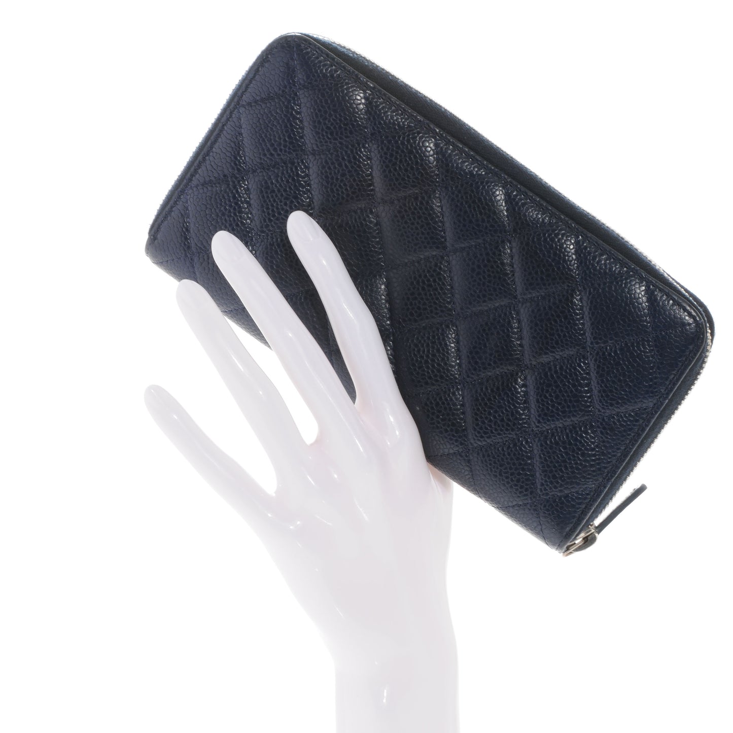 Caviar Quilted Zip Around Wallet Navy