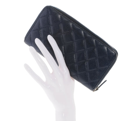 Chanel Caviar Quilted Zip Around Wallet Navy 2 of 8