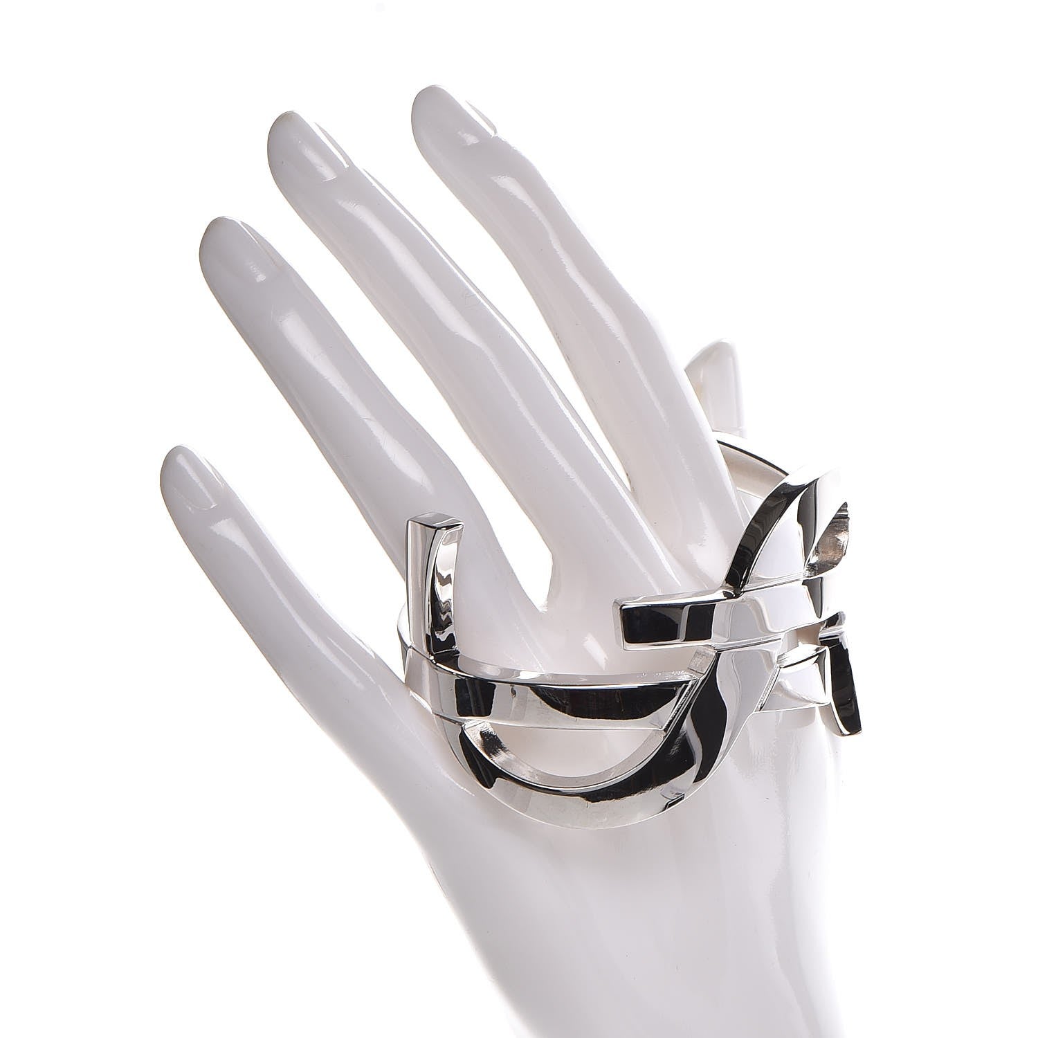 Saint Laurent Brass Monogram Medium Cuff Bracelet Palladium 2 of 4