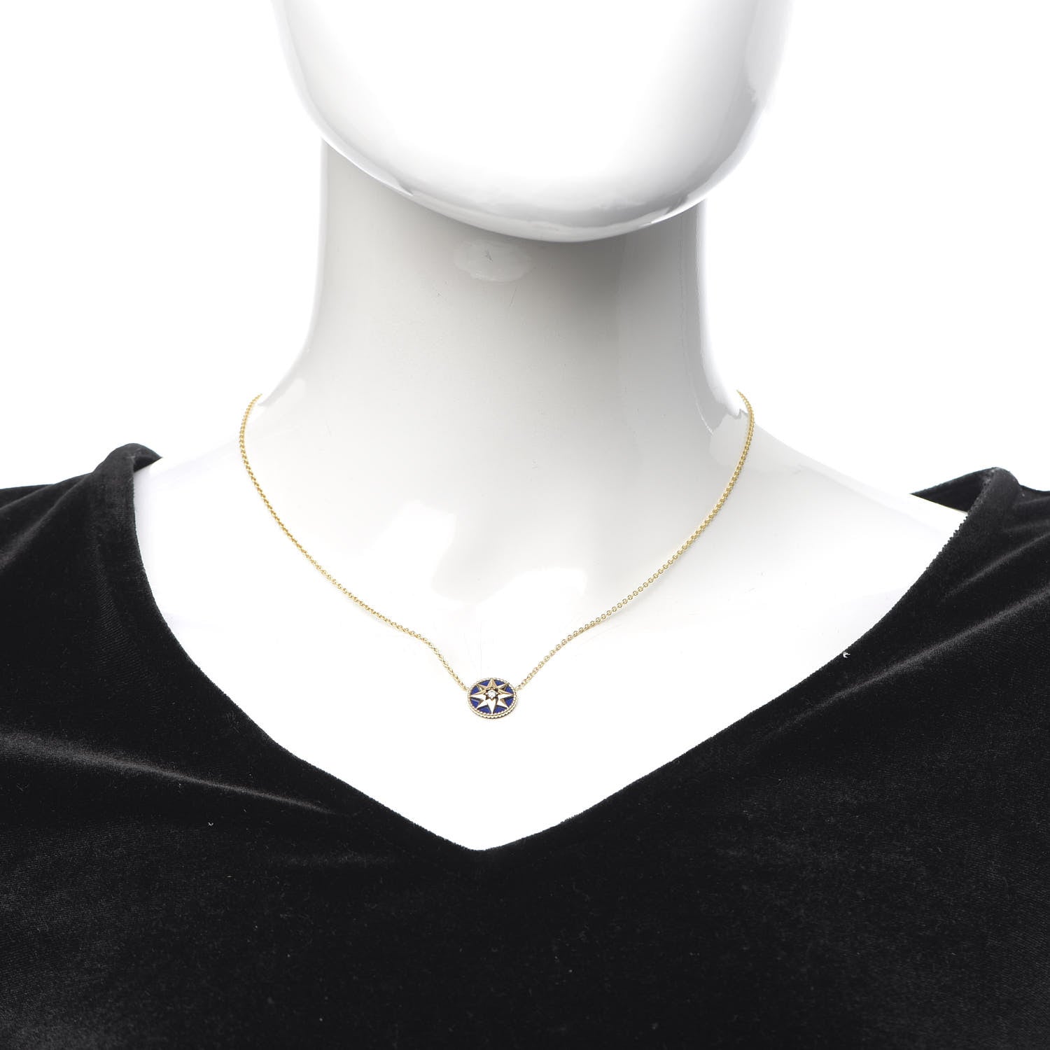 Christian Dior 18K Yellow Gold Diamond Lapis Lazuli Rose Des Vents Necklace 2 of 7