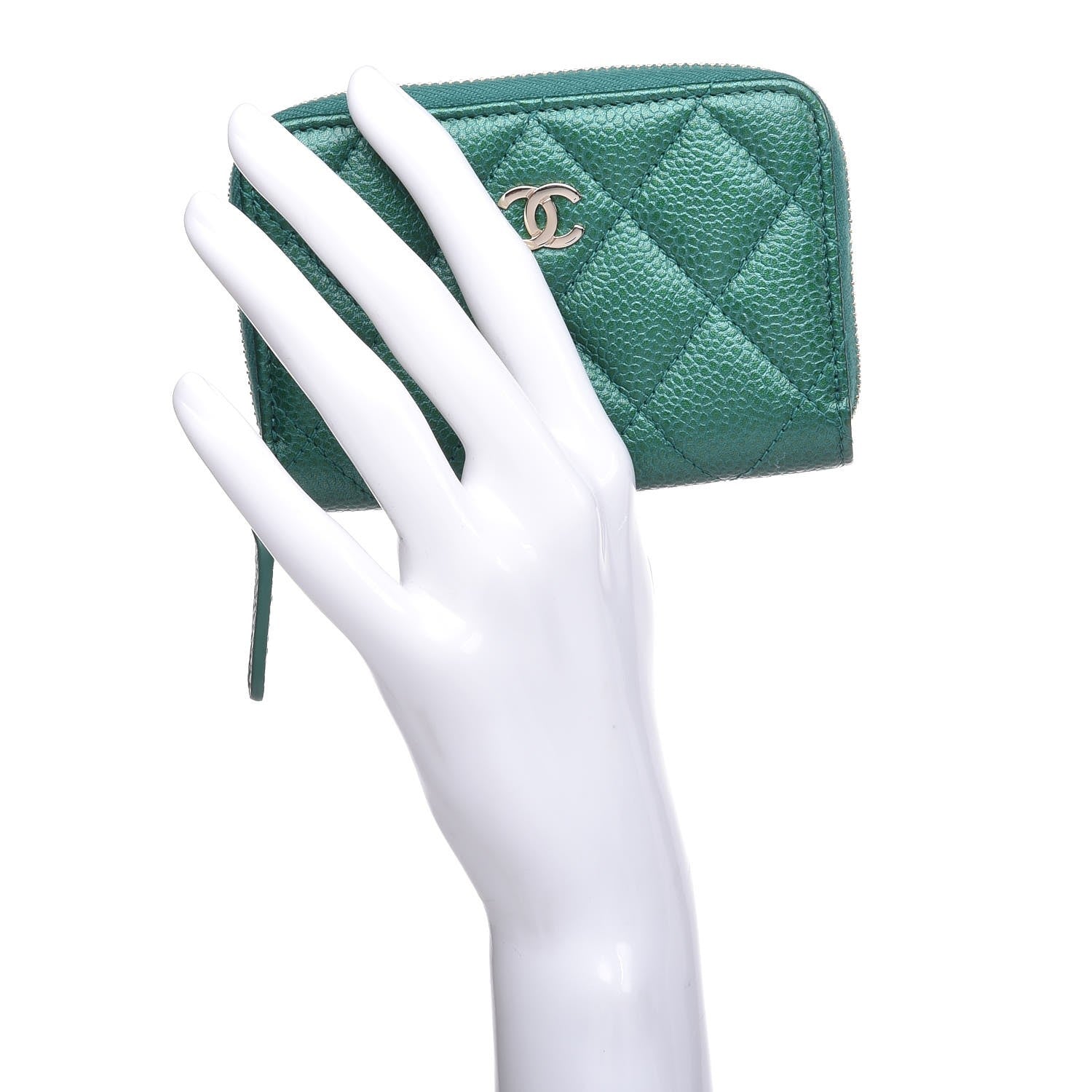 Chanel Metallic Caviar Quilted Zip Coin Purse Green 2 of 7