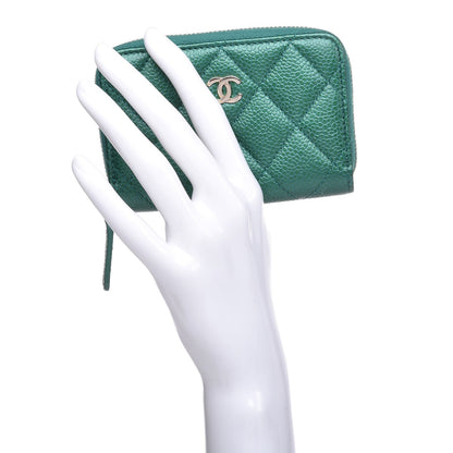 Chanel Metallic Caviar Quilted Zip Coin Purse Green 2 of 7