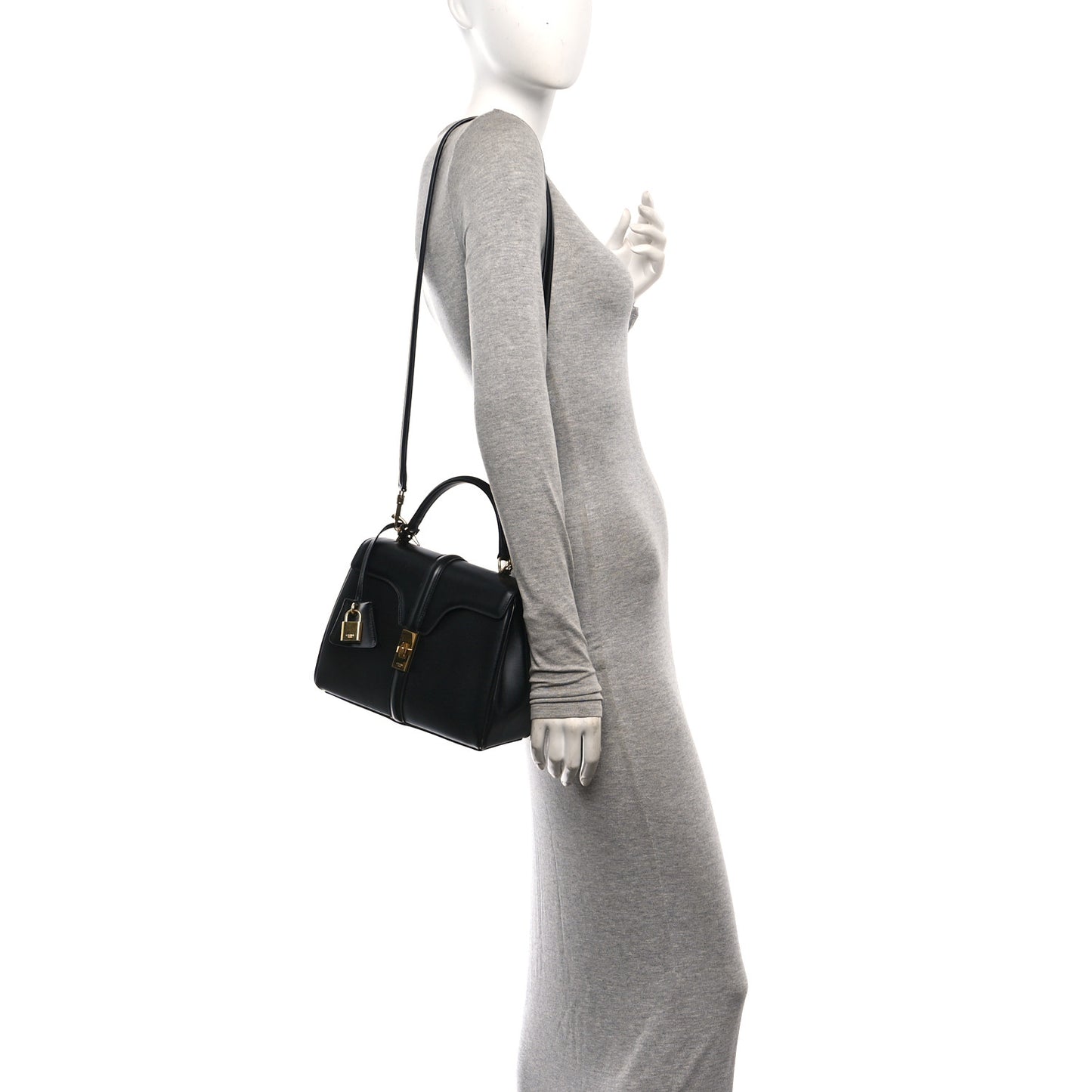 Satinated Calfskin Small 16 Top Handle Bag Black