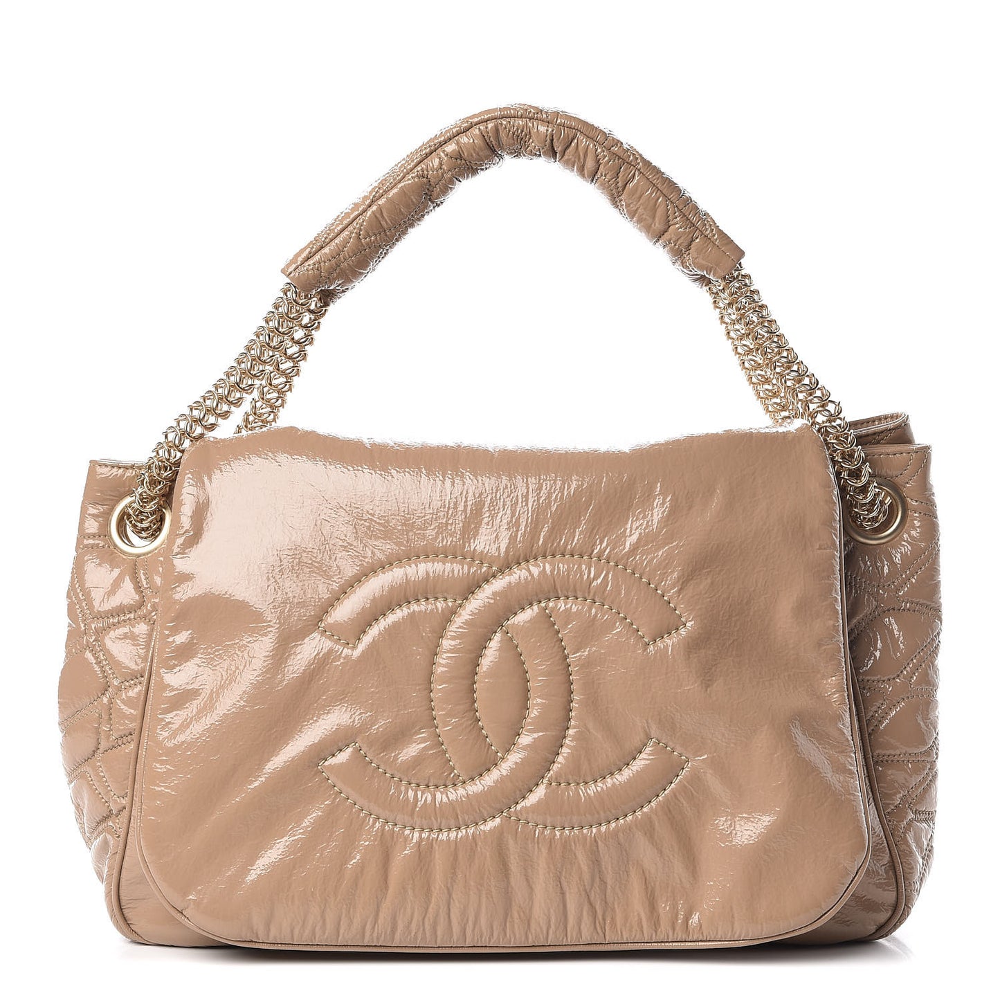 Vinyl Rodeo Accordion Flap Bag Beige