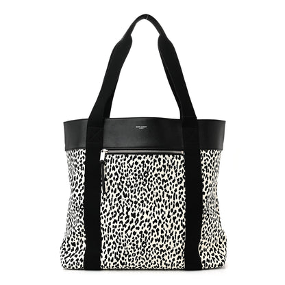 Saint Laurent Canvas Leopard Olona Tote Black White 1 of 10