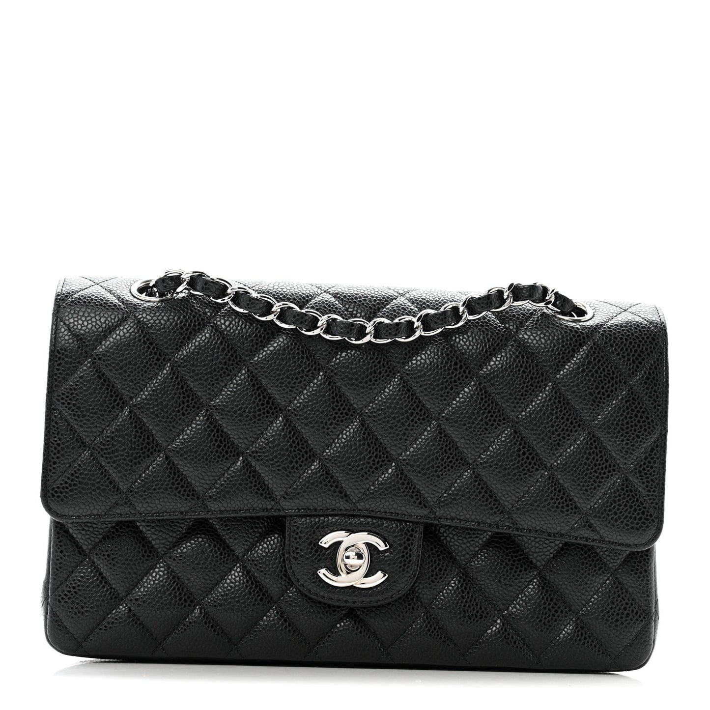 Caviar Quilted Medium Double Flap Black