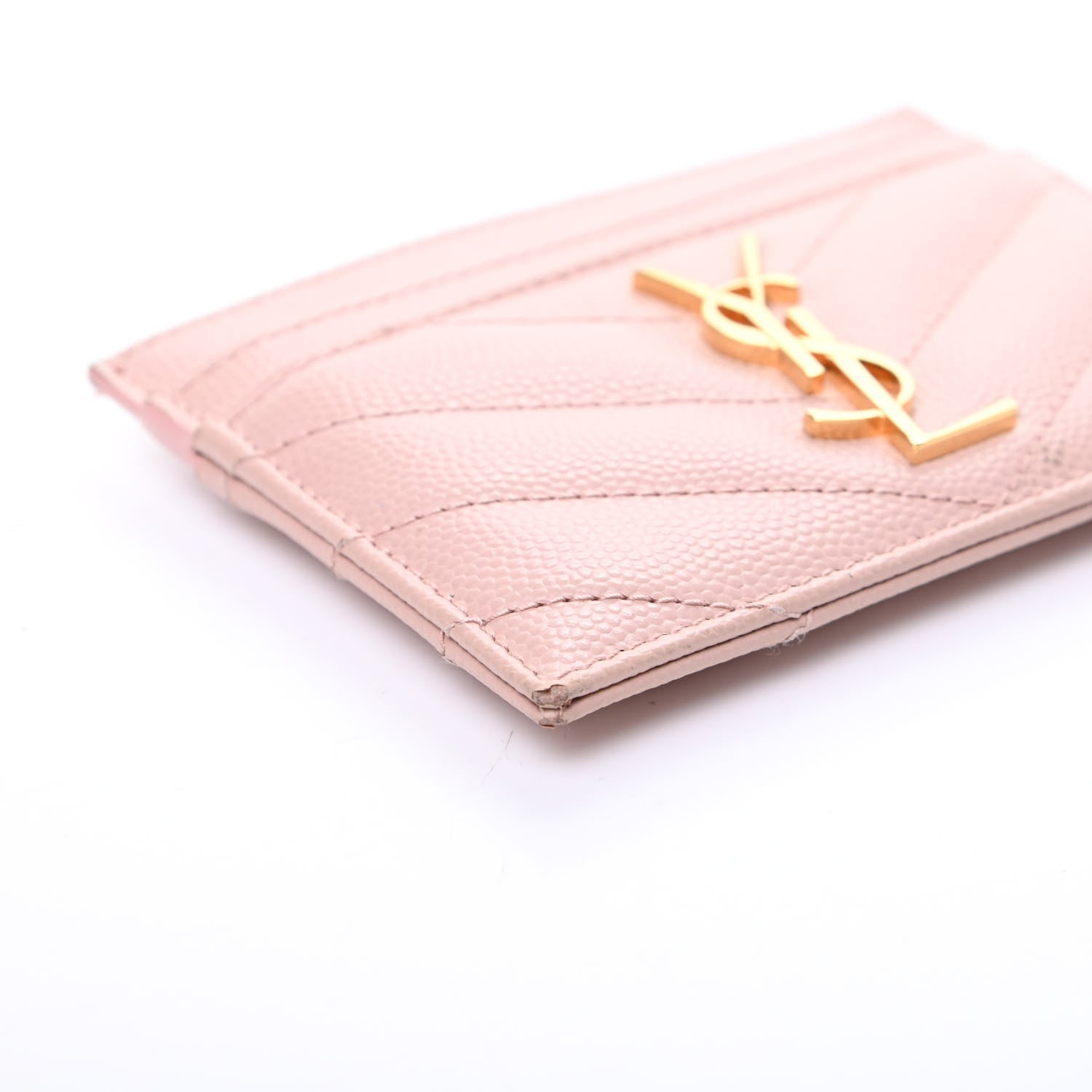 Saint Laurent Grain De Poudre Matelasse Chevron Monogram Credit Card Case Pale Blush 8 of 11