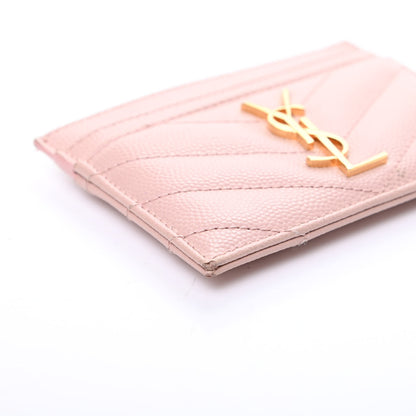 Saint Laurent Grain De Poudre Matelasse Chevron Monogram Credit Card Case Pale Blush 8 of 11