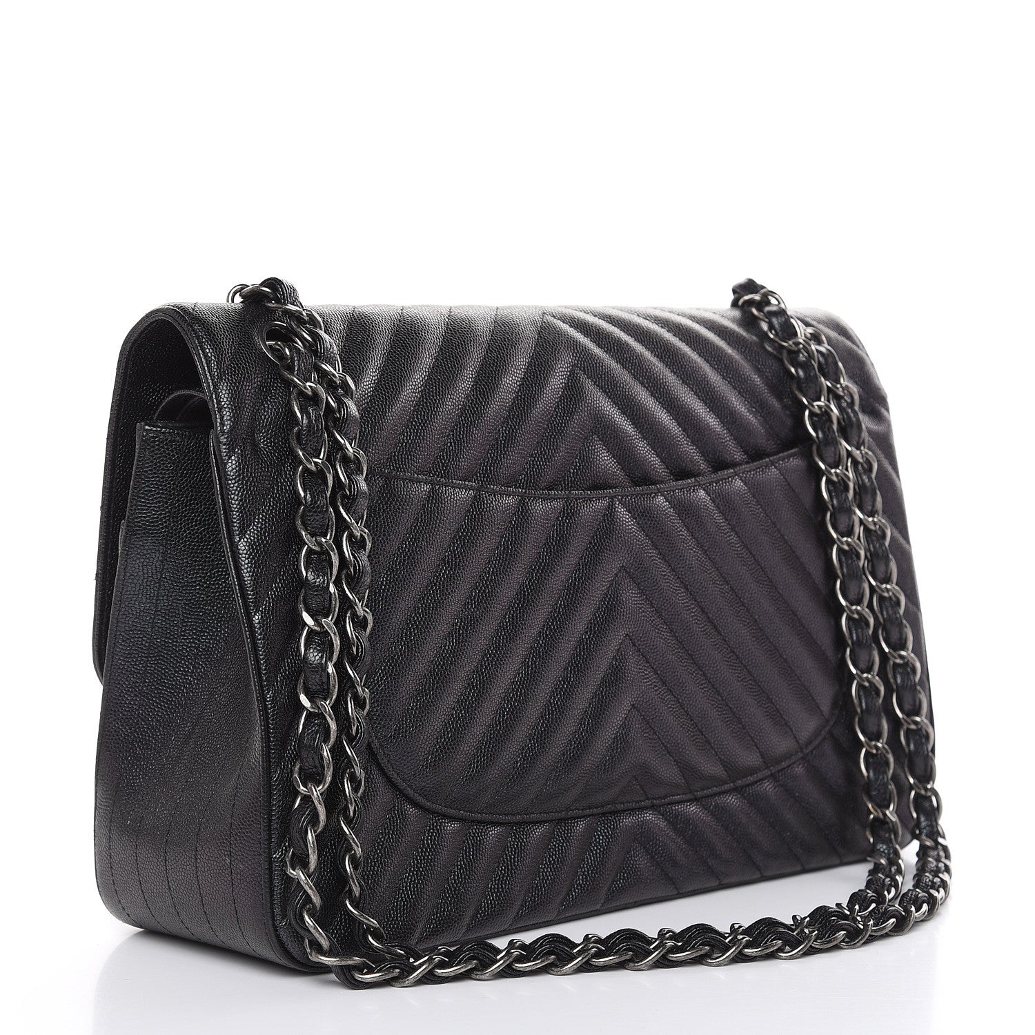 Chanel Iridescent Caviar Chevron Quilted Jumbo Double Flap Black 3 of 12