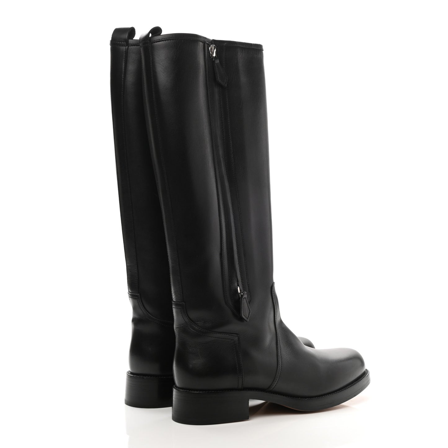 Box Calfskin Equestrian Land Boots 38 Black