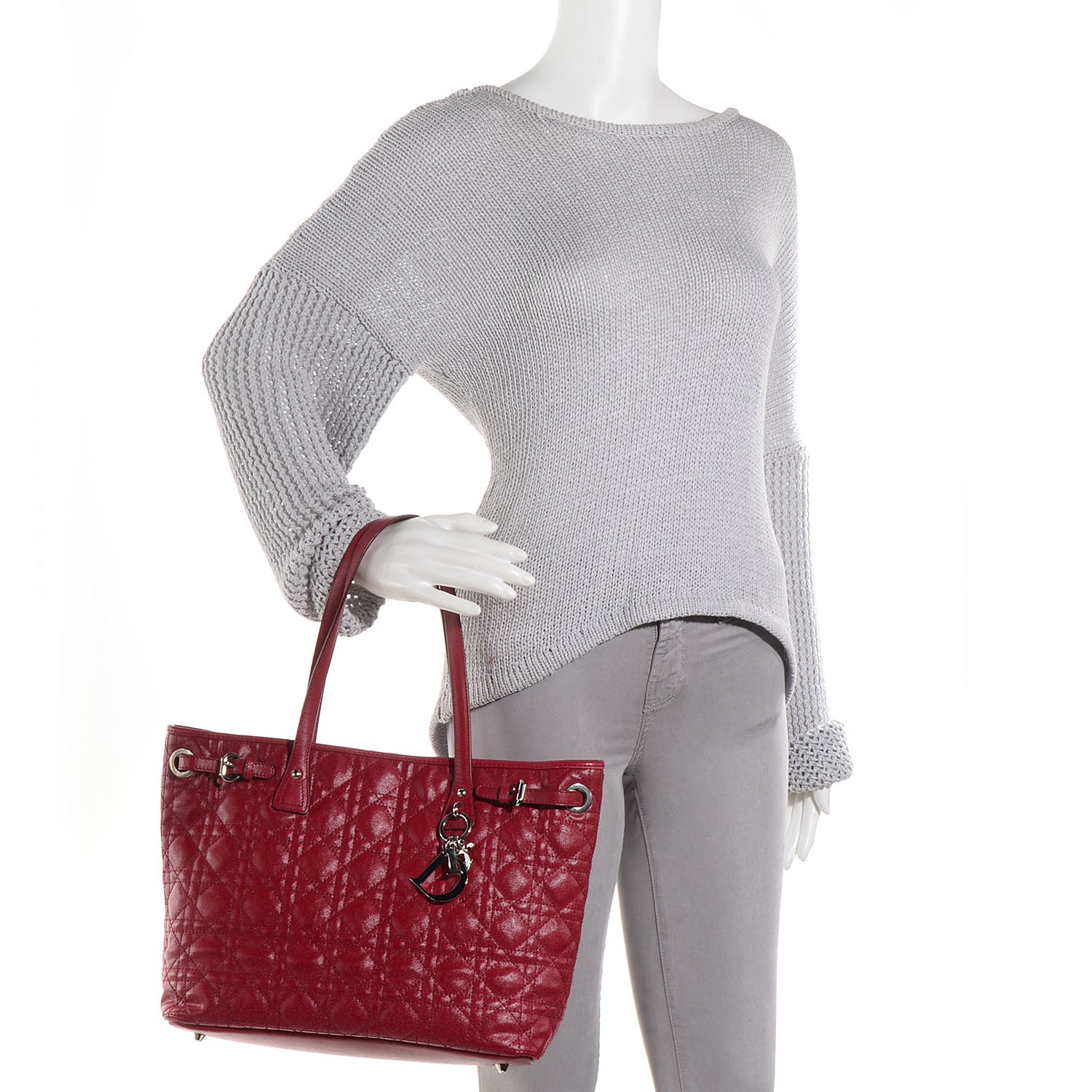 Christian Dior Coated Canvas Cannage Small Panarea Tote Red 2 of 7