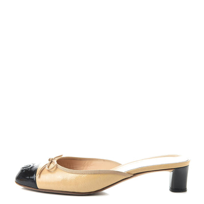 Chanel Lambskin Cap Toe CC Mules 37.5 Beige Black 1 of 14