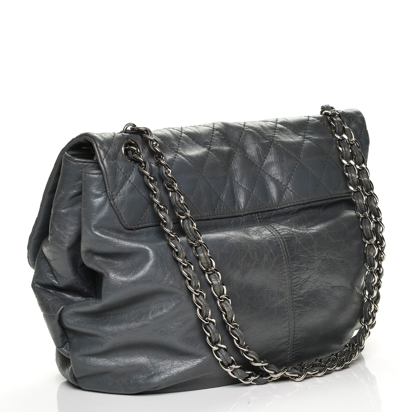 Shiny Lambskin Quilted Large Trianon Messenger Flap Grey