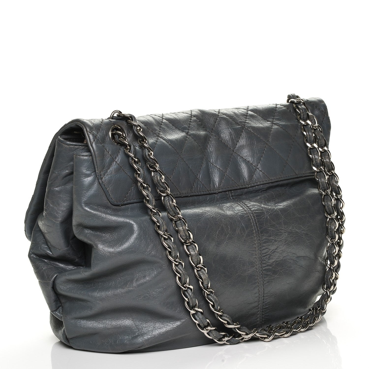 Chanel Shiny Lambskin Quilted Large Trianon Messenger Flap Grey 3 of 7