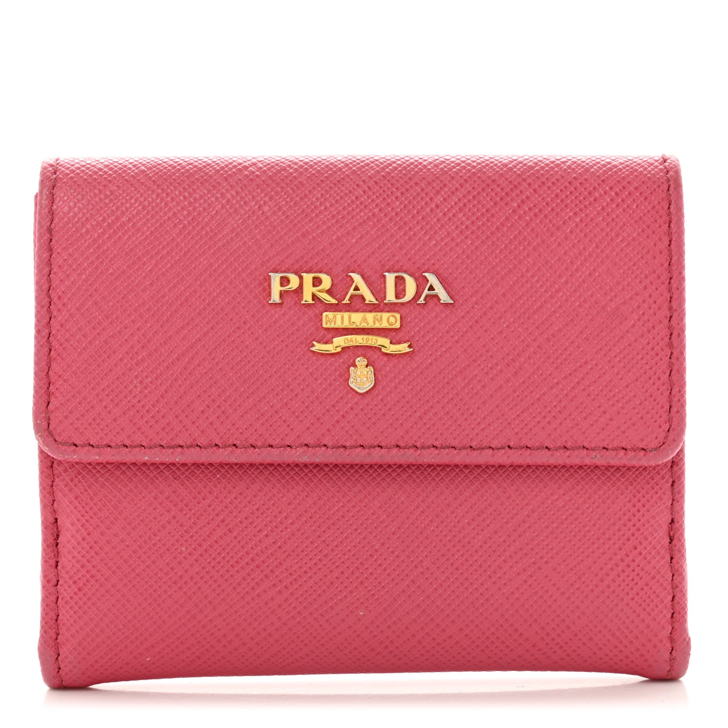 Prada Saffiano Metal Tri-Fold Compact Wallet Peonia 1 of 9