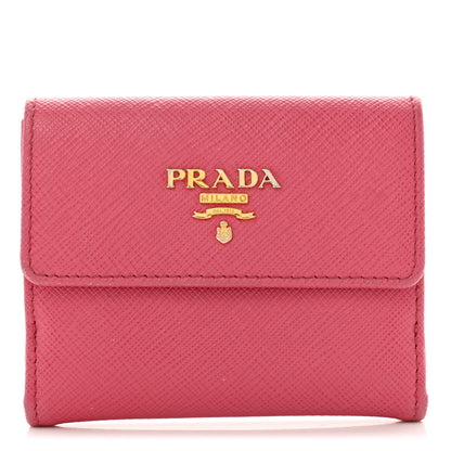 Prada Saffiano Metal Tri-Fold Compact Wallet Peonia 1 of 9