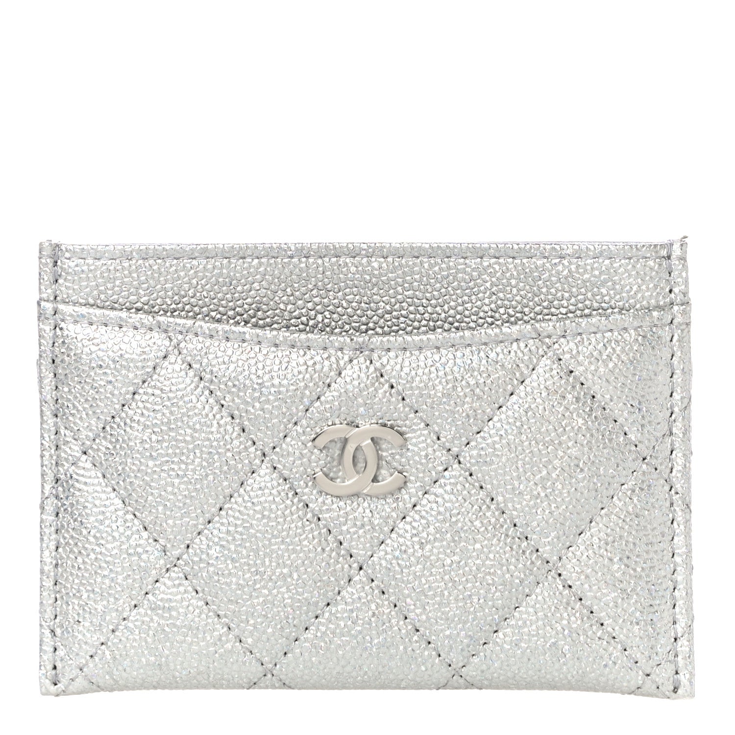 Chanel Metallic Caviar Quilted Card Holder Silver 1 of 12