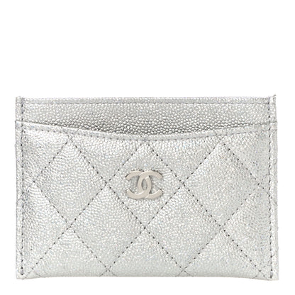 Chanel Metallic Caviar Quilted Card Holder Silver 1 of 12