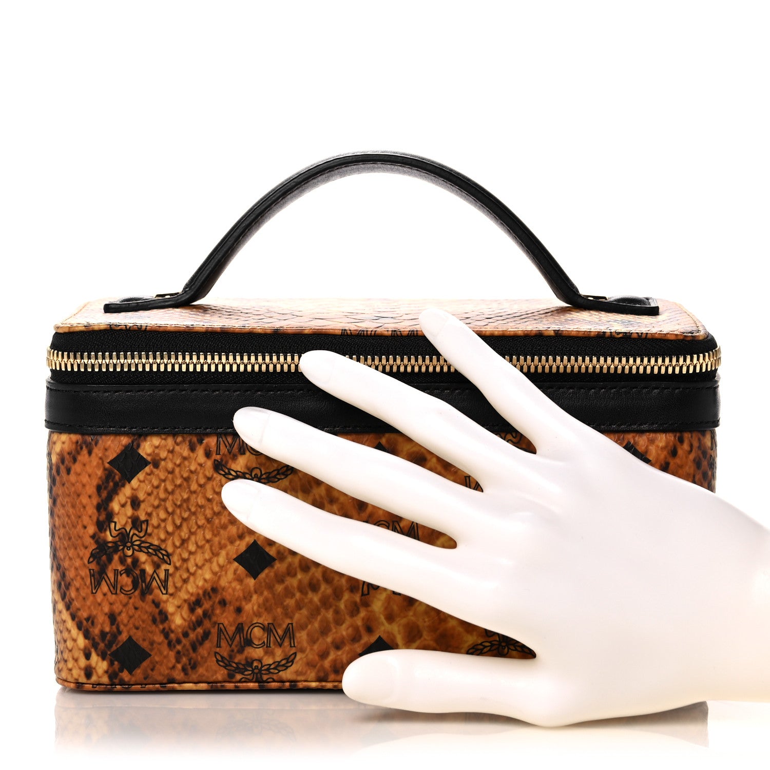 MCM Visetos Calfskin Snakeskin Embossed Vanity Case Cognac 2 of 8