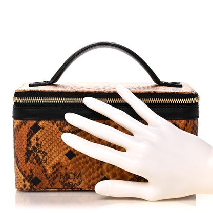 MCM Visetos Calfskin Snakeskin Embossed Vanity Case Cognac 2 of 8