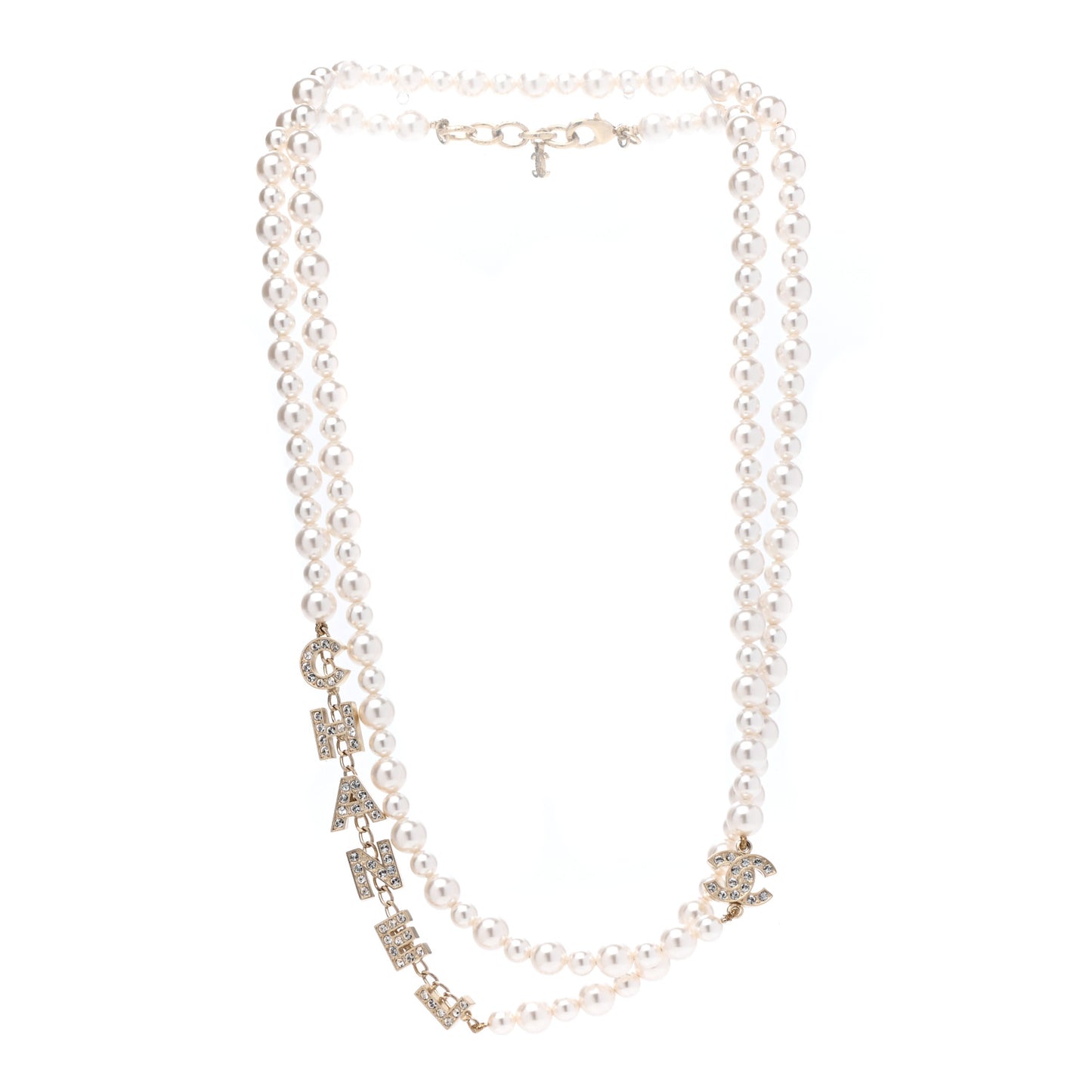 Crystal Pearl Signature Drop Necklace Light Gold