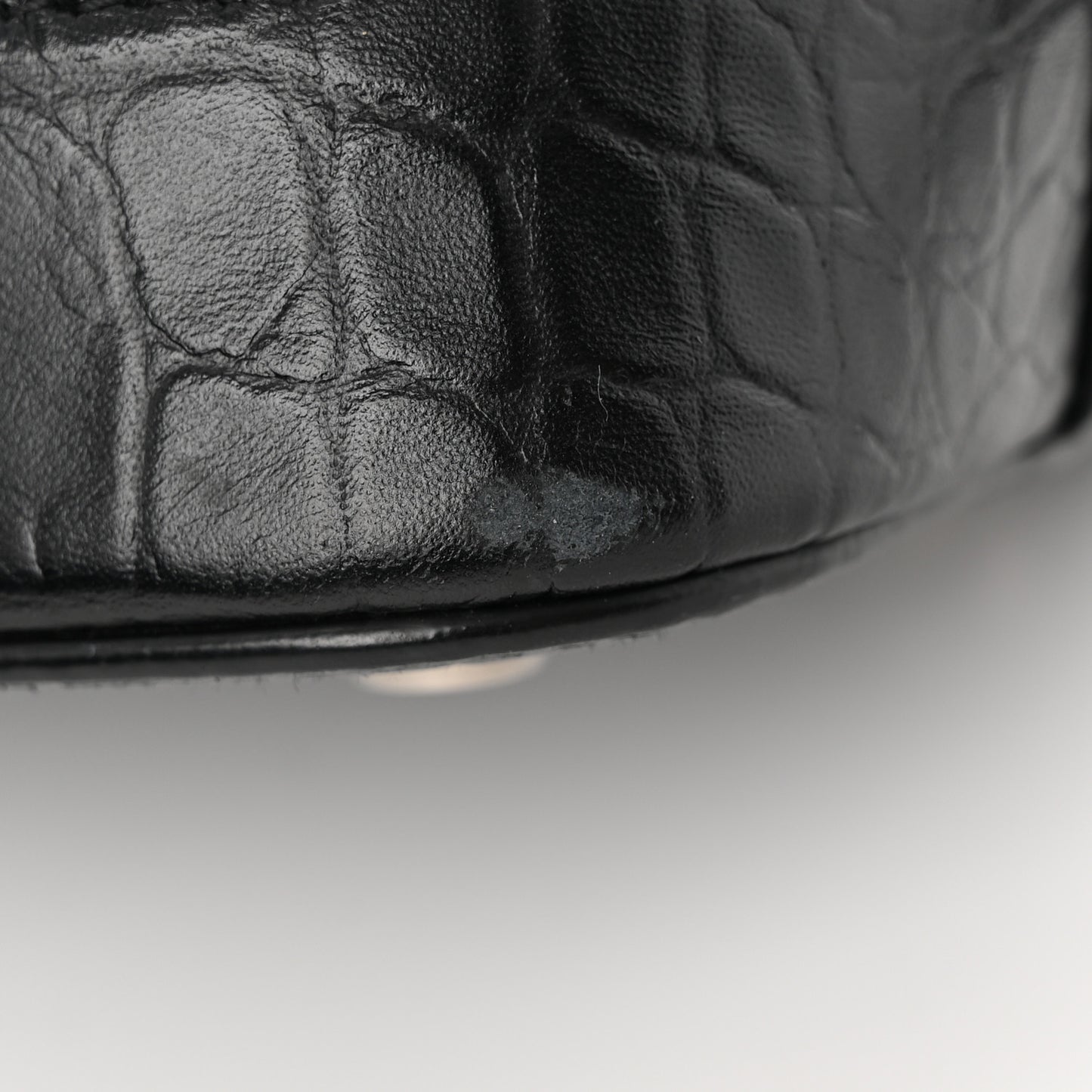 Calfskin Logo Crocodile Embossed S Ville Top Handle Bag Black White