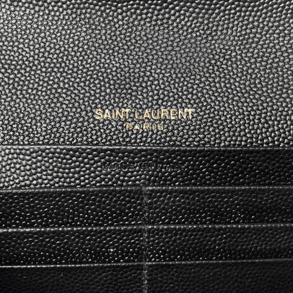 Saint Laurent Grain De Poudre Matelasse Chevron Monogram Flap Wallet Black 6 of 8