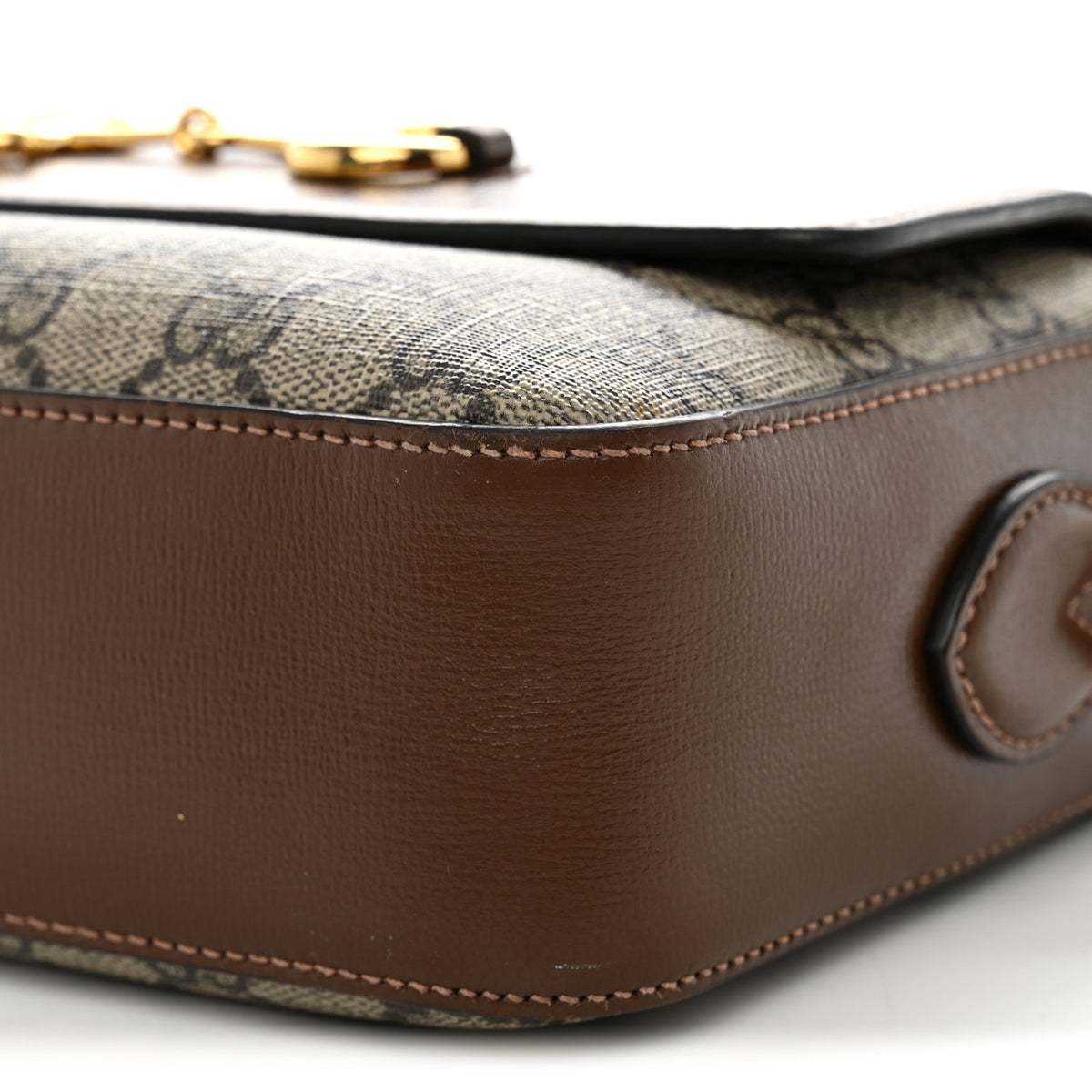 GG Supreme Monogram Small Horsebit 1955 Shoulder Bag Beige Brown Sugar