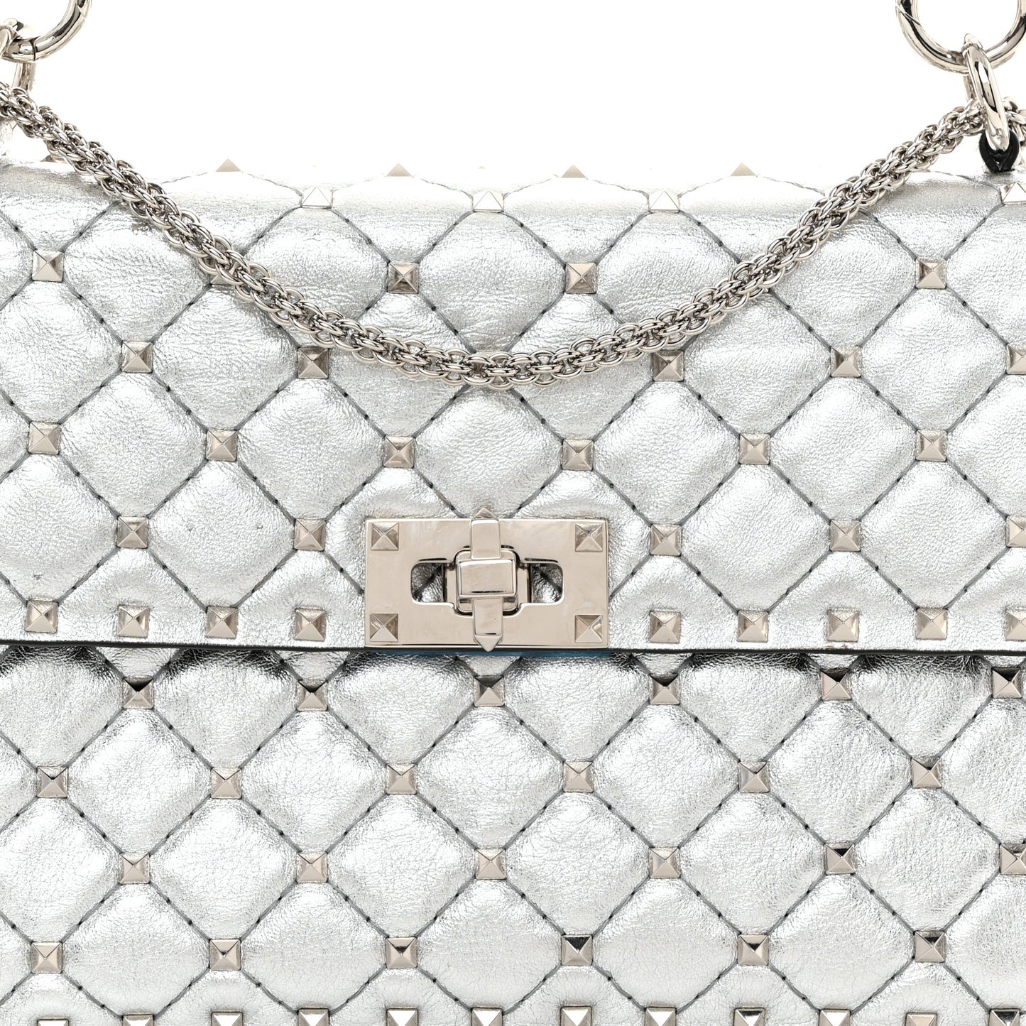 Metallic Nappa Medium Rockstud Spike Shoulder Bag Silver