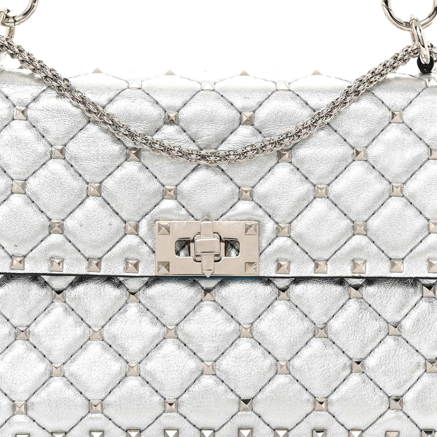 Valentino Garavani Metallic Nappa Medium Rockstud Spike Shoulder Bag Silver 7 of 10