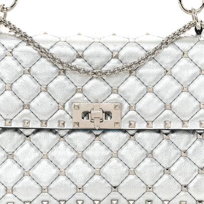 Valentino Garavani Metallic Nappa Medium Rockstud Spike Shoulder Bag Silver 7 of 10