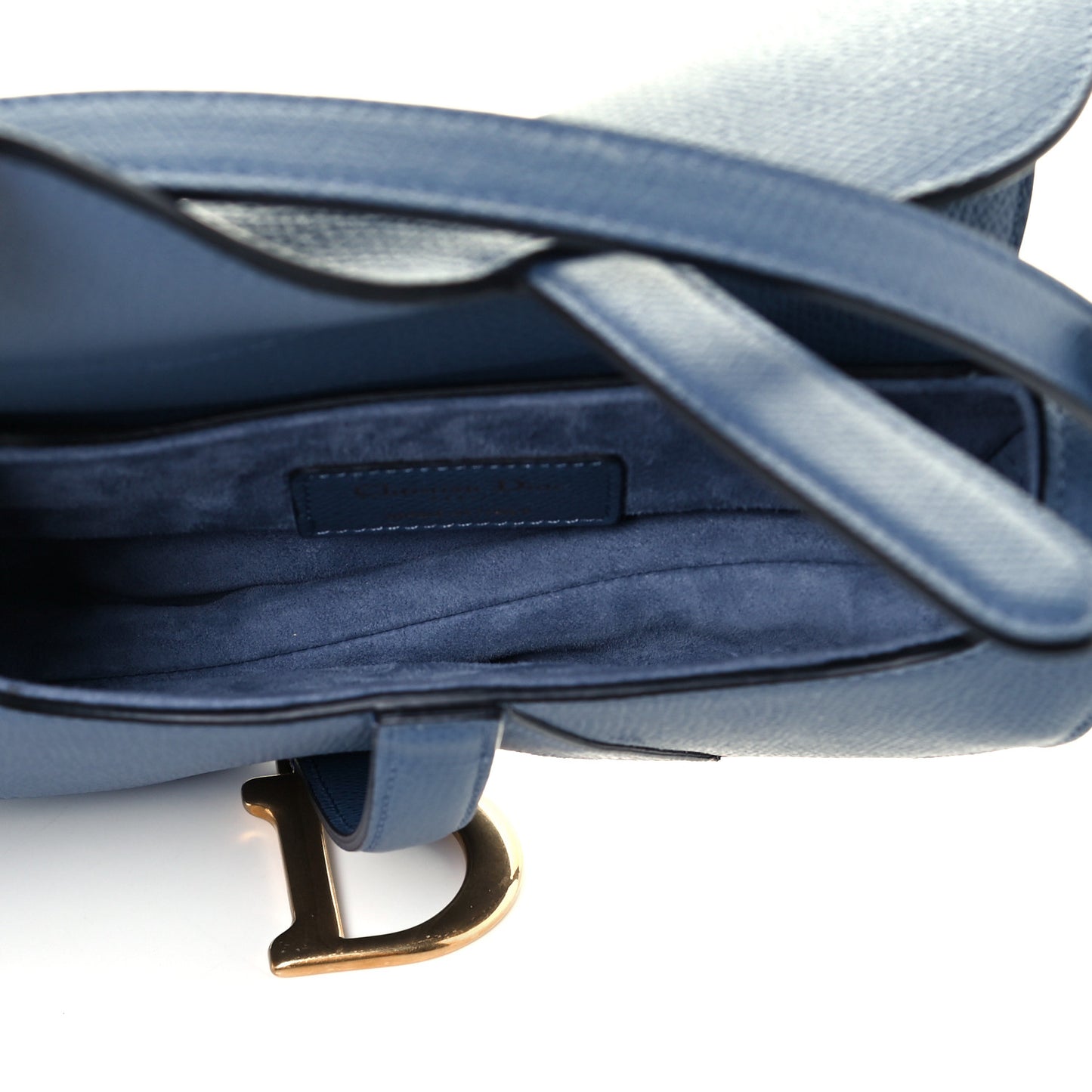 Grained Calfskin Mini Saddle Bag Denim Blue