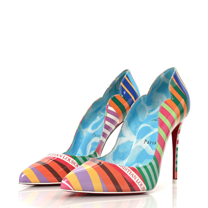 Christian Louboutin Patent Striped Grand Bain Swimming Pool Hot Chick 100 Pumps 38 Multicolor Lin Blue White 3 of 10