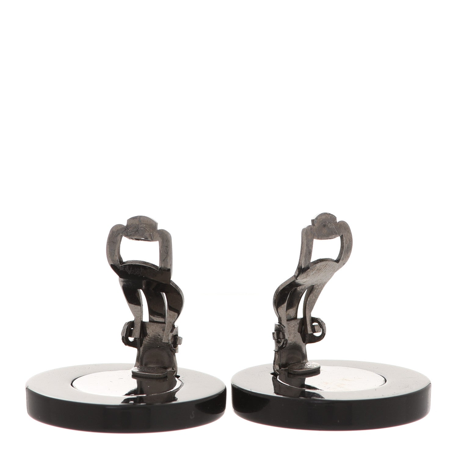 Chanel Resin Coco Round Clip On Earrings Beige Black 3 of 4