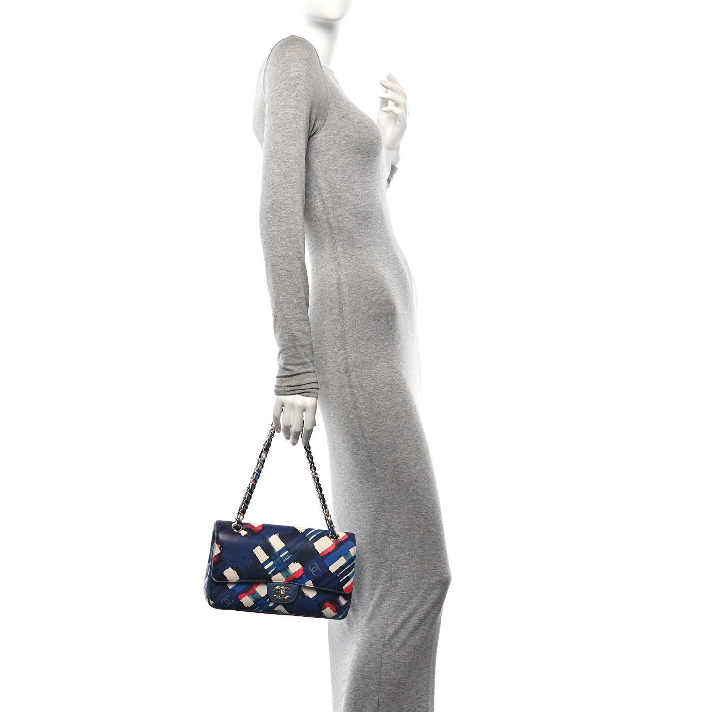 Lambskin Airline Printed Medium Double Flap Blue Multicolor