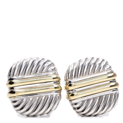 David Yurman Sterlilng Silver 14K Yellow Gold Cable Earrings 1 of 5