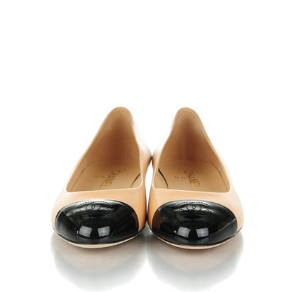 Chanel Crumpled Calfskin Patent Cap Toe Ballerina Flats 38 Beige Black 2 of 7