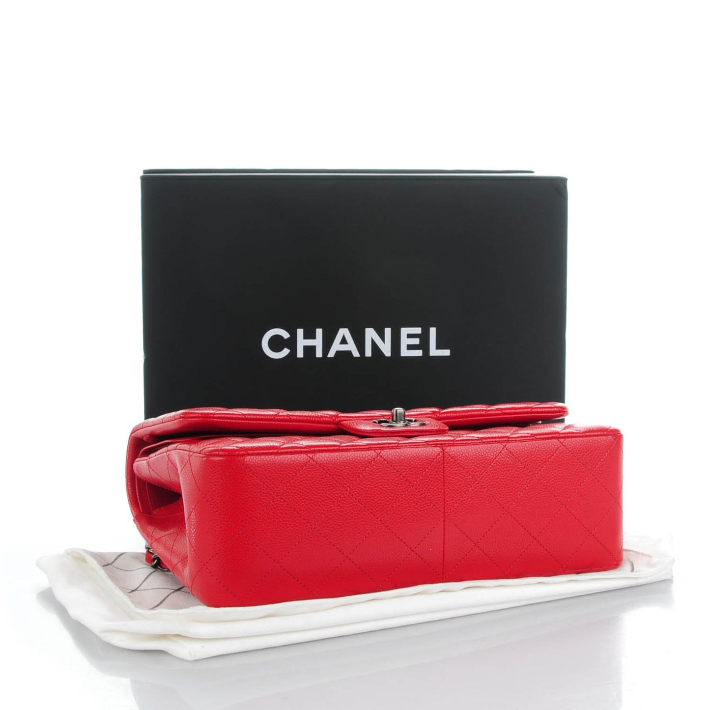 Caviar Quilted Jumbo Double Flap Red