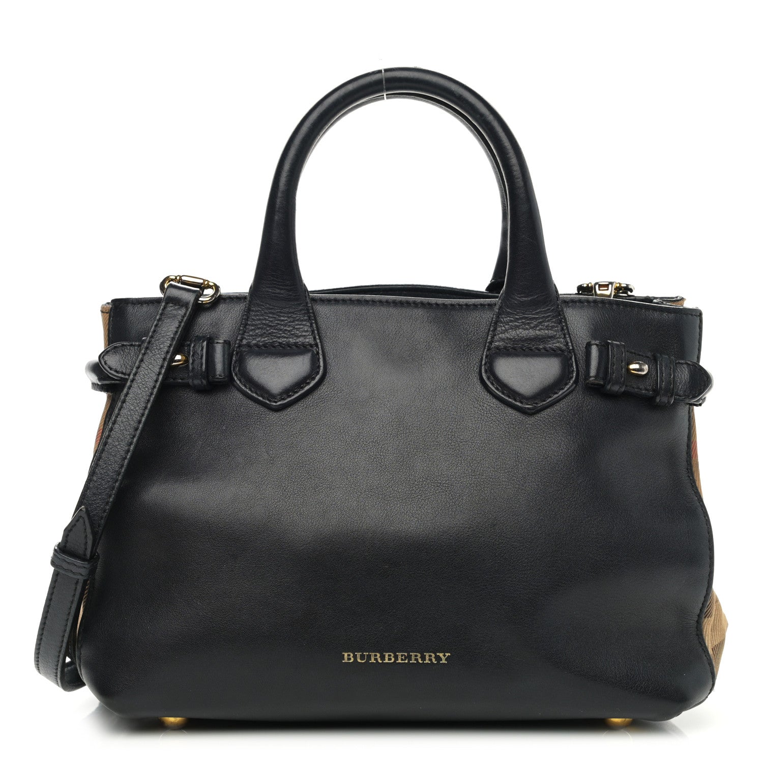 Burberry Calfskin House Check Small Banner Tote Black 1 of 20