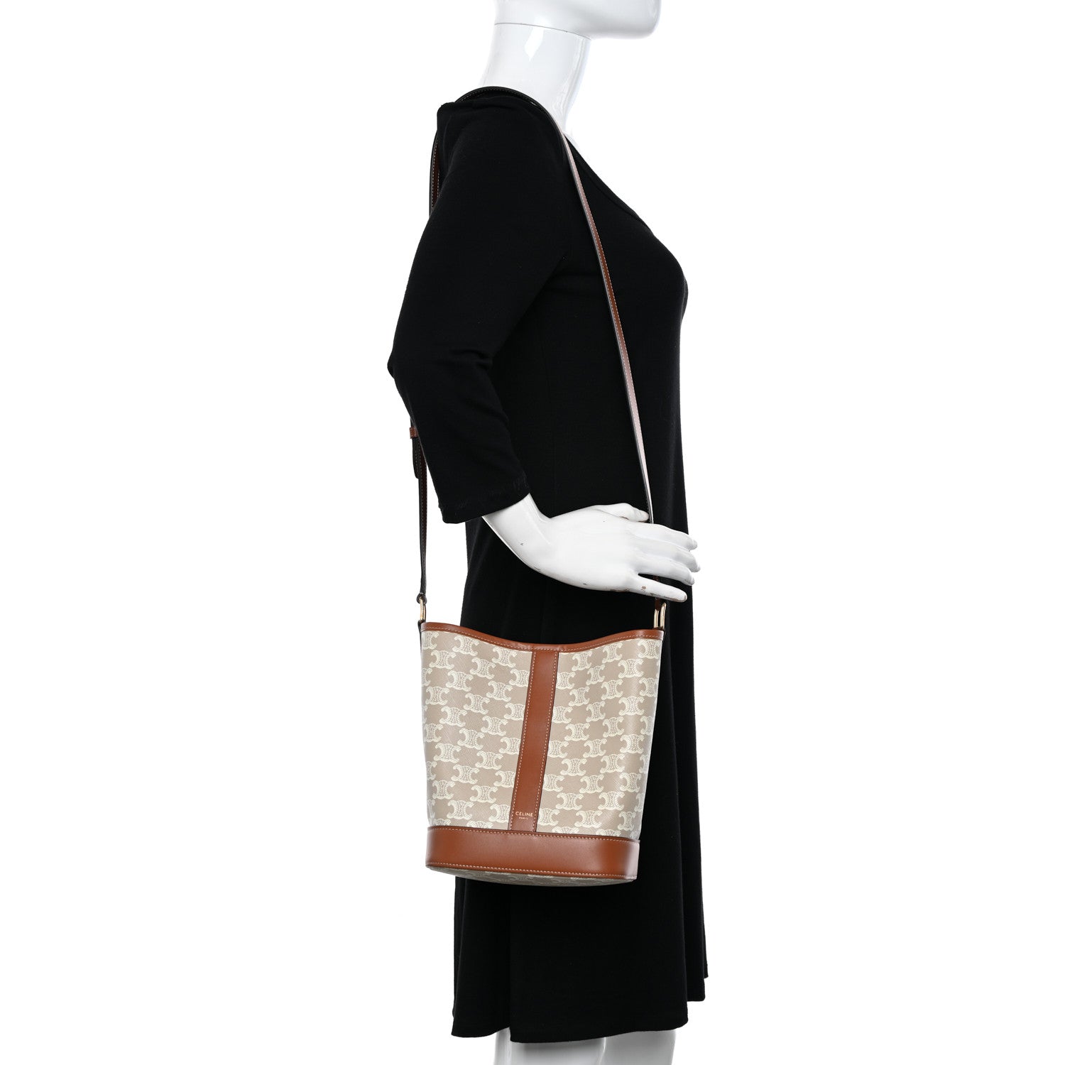 Celine Triomphe Canvas Calfskin Small Bucket Bag Grege 2 of 12