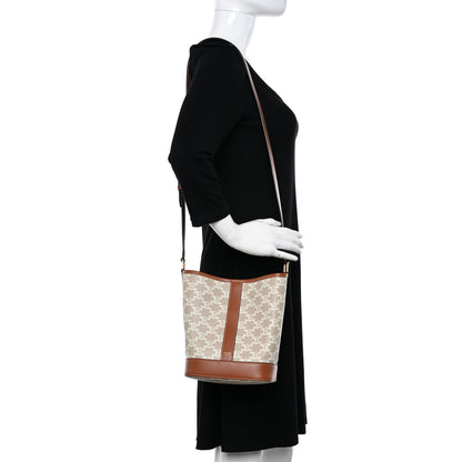 Celine Triomphe Canvas Calfskin Small Bucket Bag Grege 2 of 12
