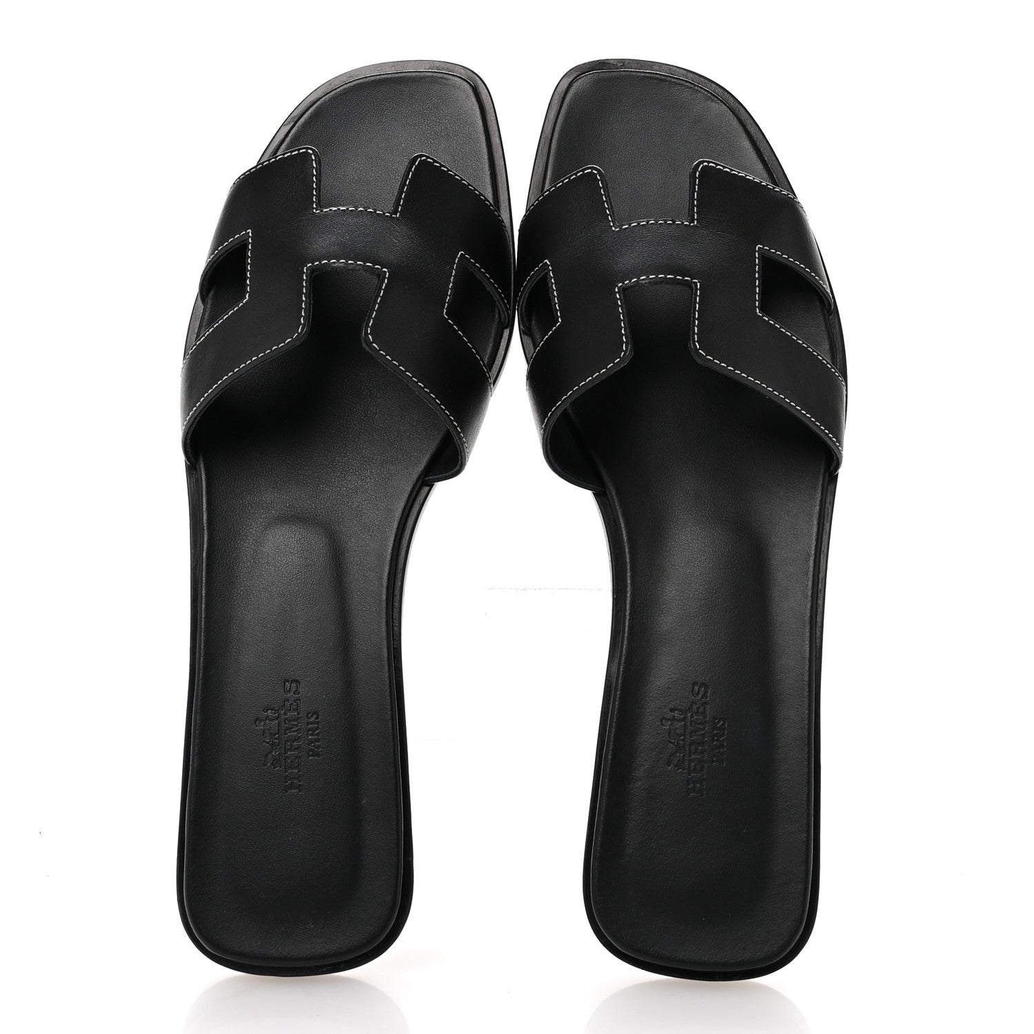 Hermes Box Calfskin Oran Sandals 40 Black 2 of 9